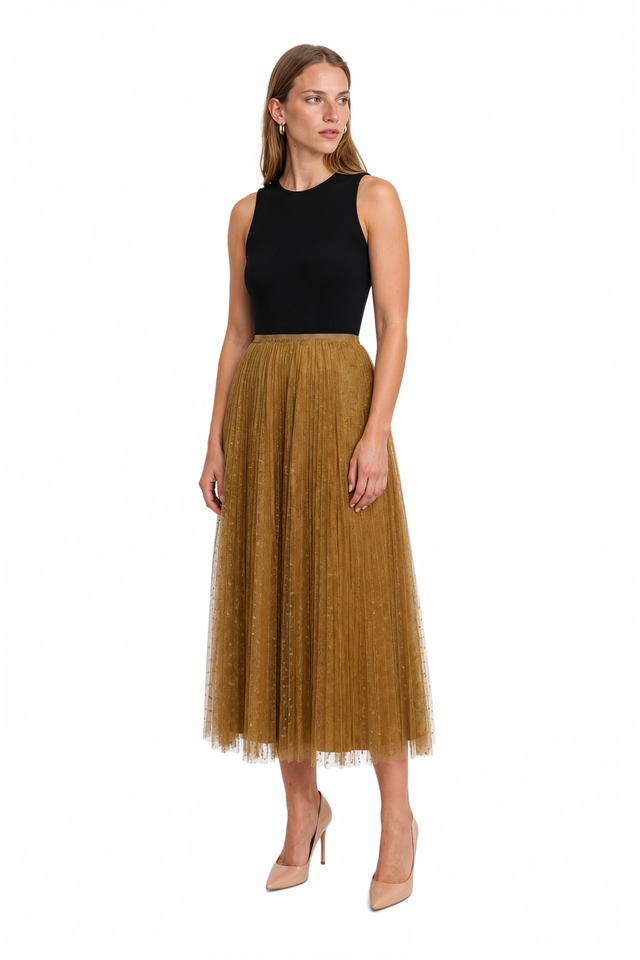 Red Valentino Polka Dot Tulle Midi Skirt