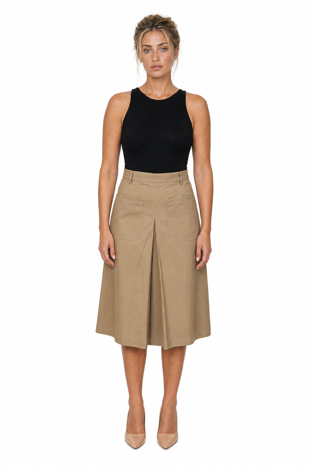 Valentino Pleated Cotton-Twill Midi Skirt