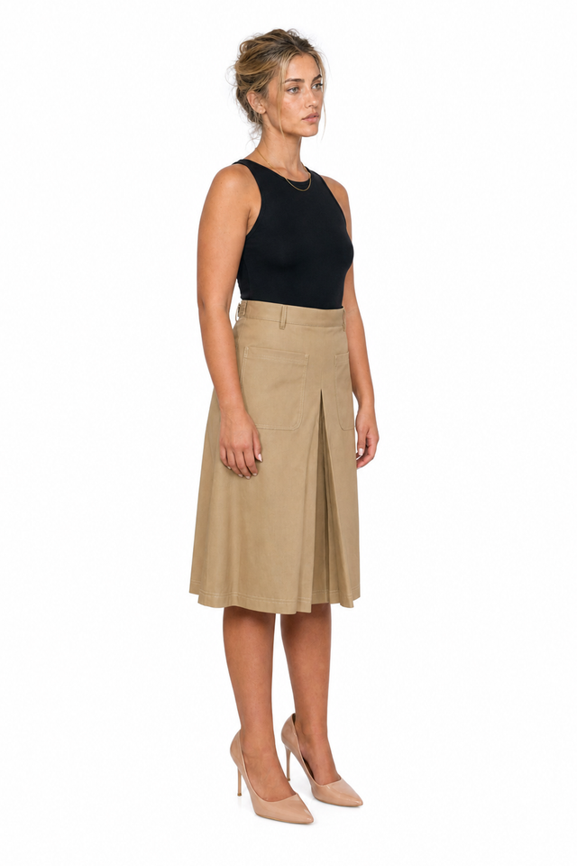 Valentino Pleated Cotton-Twill Midi Skirt