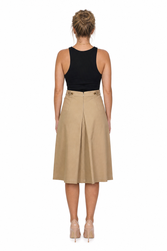 Valentino Pleated Cotton-Twill Midi Skirt