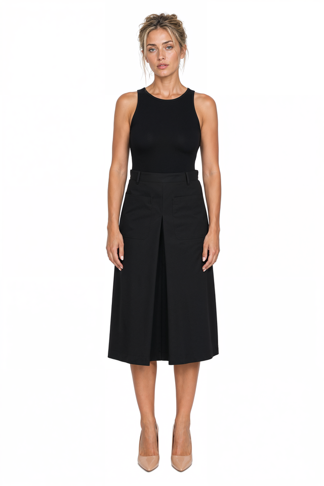Valentino Pleated Cotton-Twill Midi Skirt