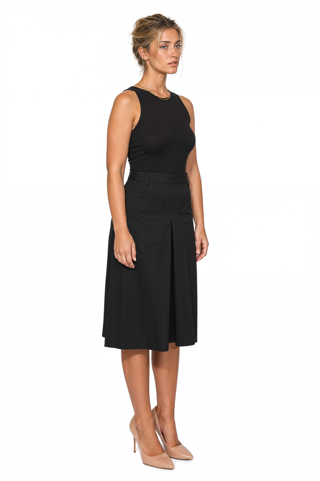 Valentino Pleated Cotton-Twill Midi Skirt