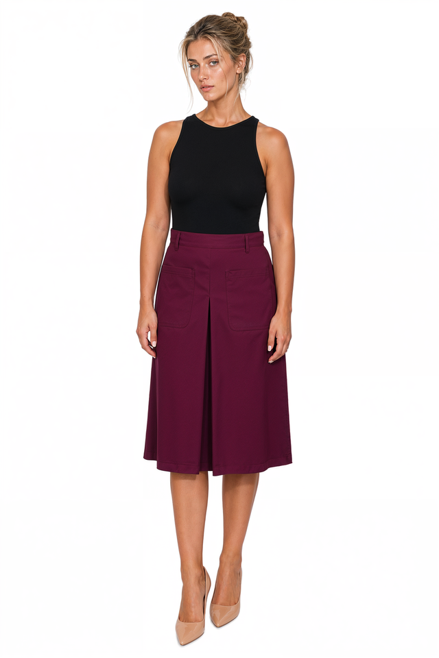 Valentino Pleated Cotton-Twill Midi Skirt