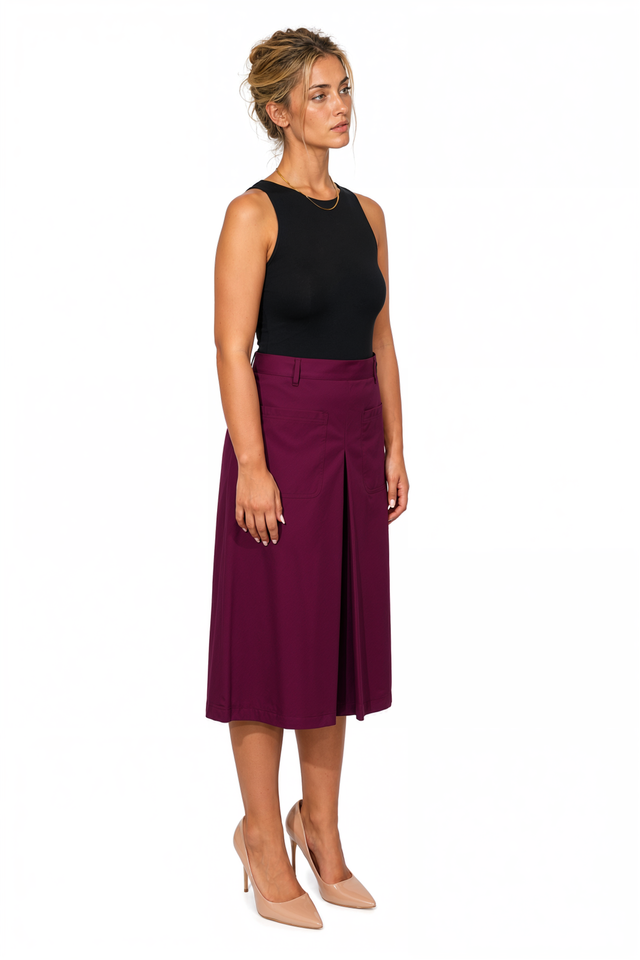 Valentino Pleated Cotton-Twill Midi Skirt