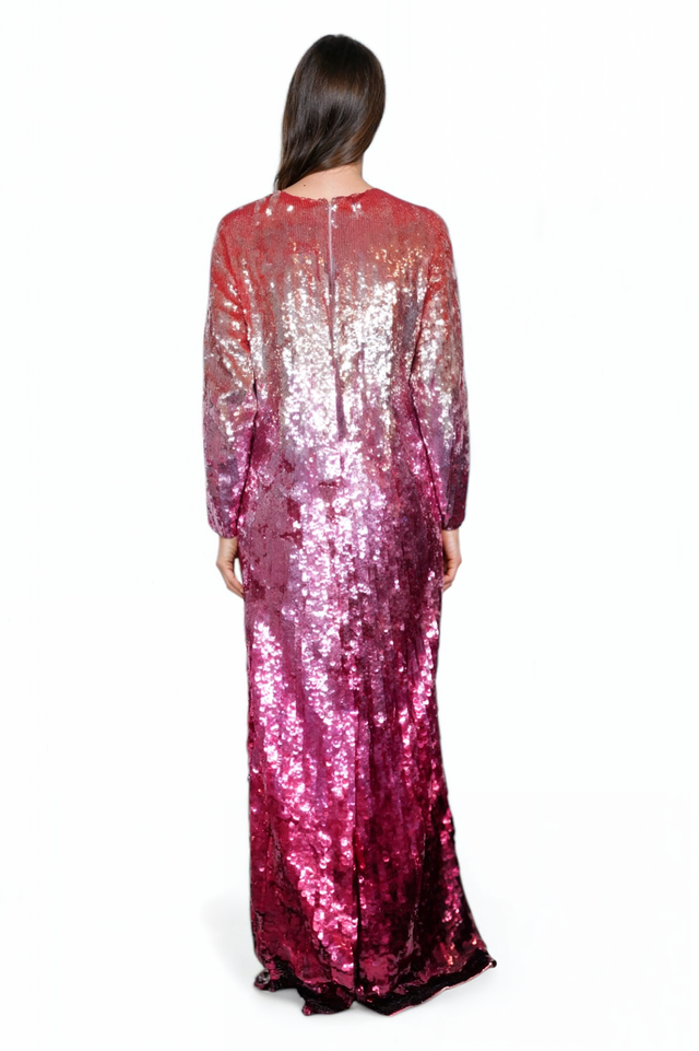 Valentino Ombre Sequin Gown in Gradient Pink and Red