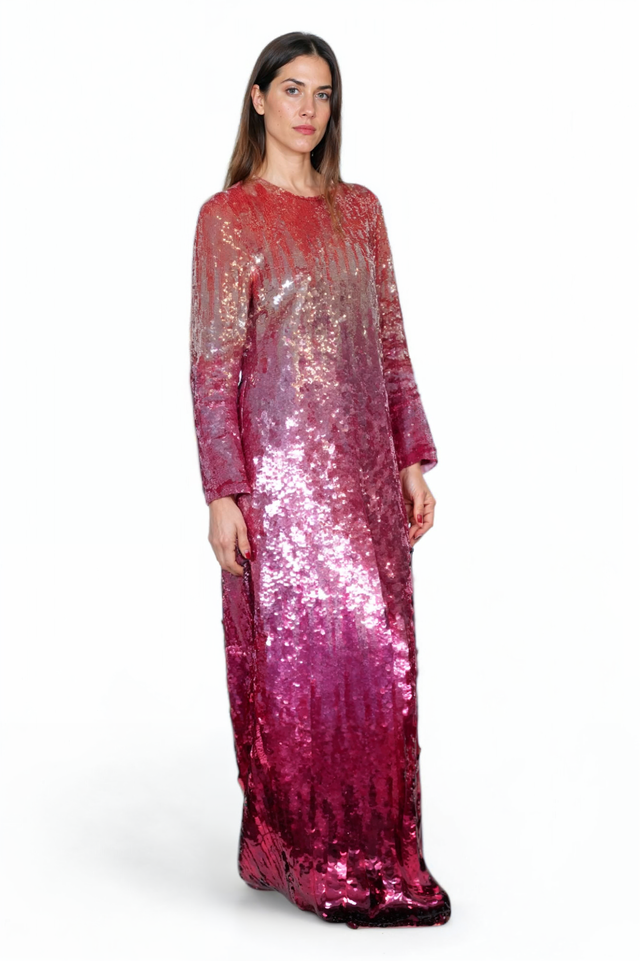 Valentino Ombre Sequin Gown in Gradient Pink and Red