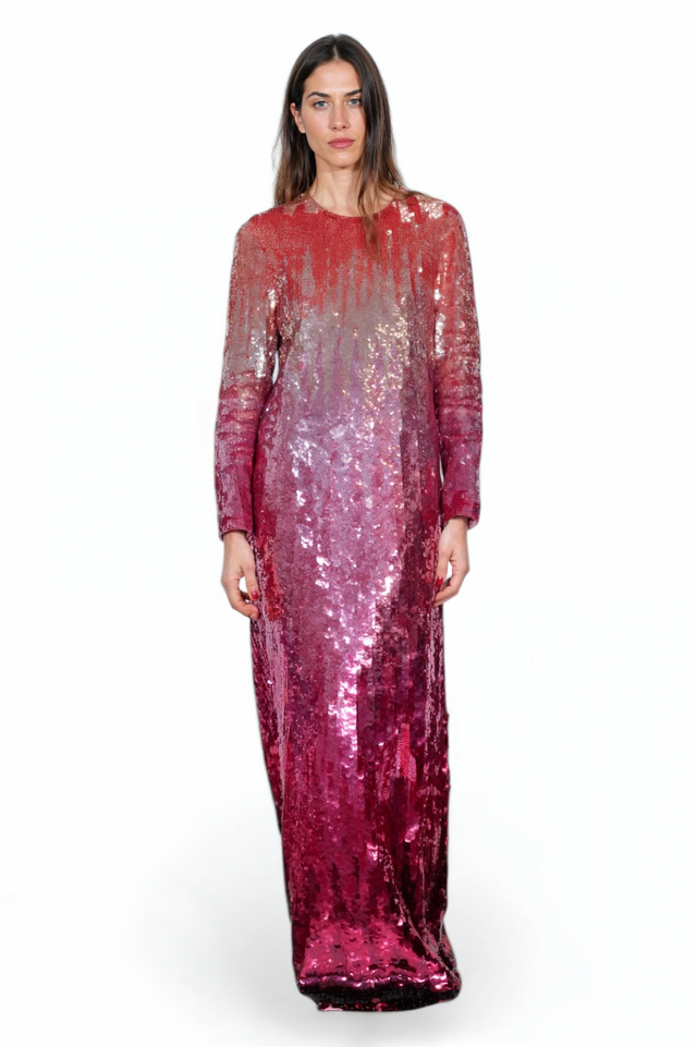 Valentino Ombre Sequin Gown in Gradient Pink and Red