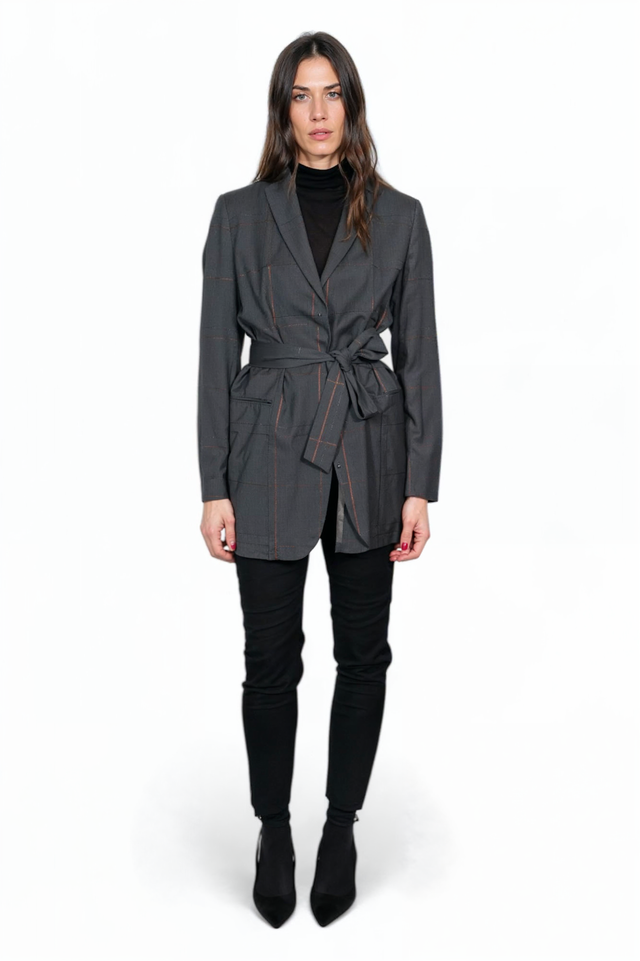 Fabiana Filippi Charcoal Belted Plaid Blazer