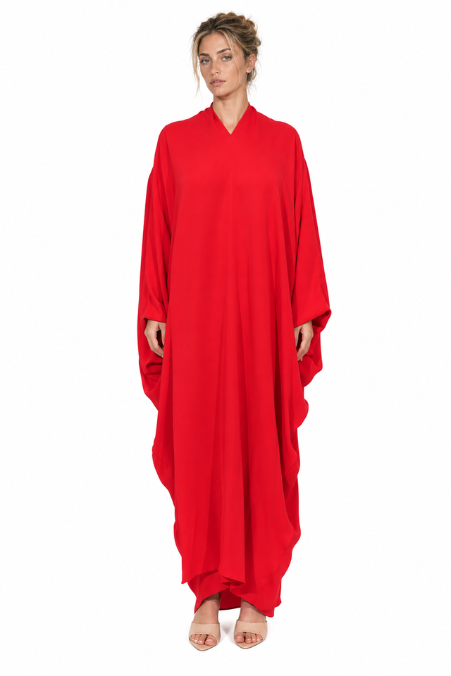Valentino Draped Silk Caddy Kaftan Gown in Red