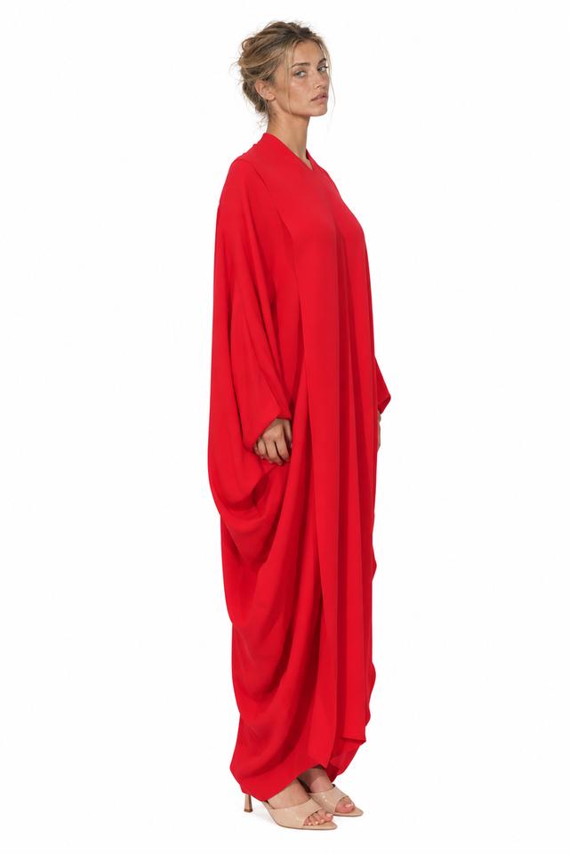 Valentino Draped Silk Caddy Kaftan Gown in Red