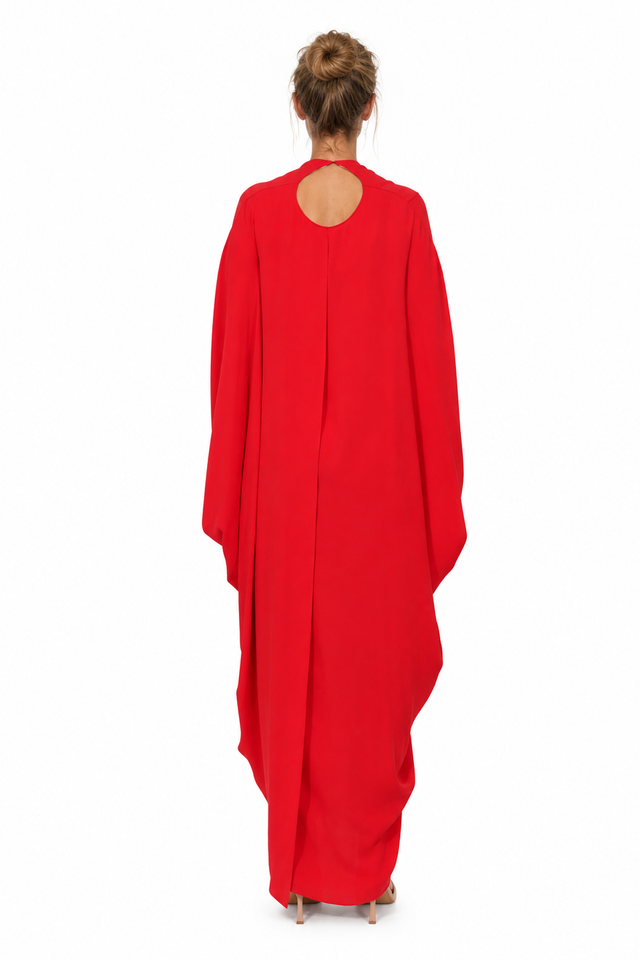 Valentino Draped Silk Caddy Kaftan Gown in Red