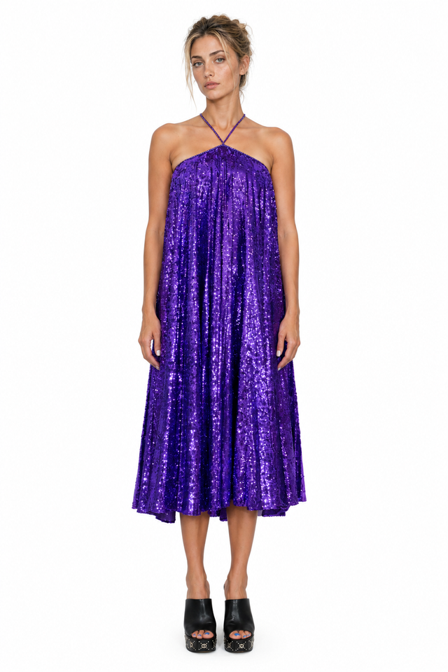 Valentino Sequined Halter A-Line Midi Dress