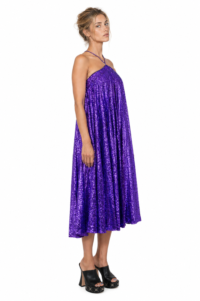 Valentino Sequined Halter A-Line Midi Dress