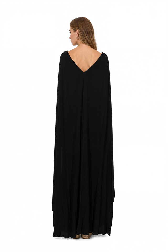Valentino black pleated cape-effect gown