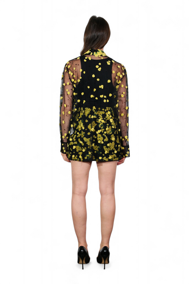 Valentino Embellished Sheer Blouse — Yellow Sequin Detail