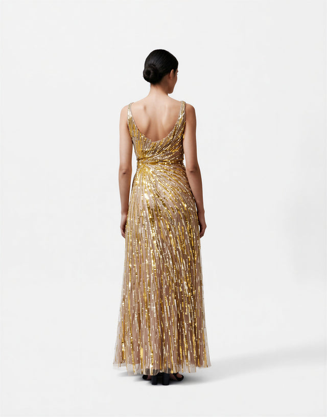 Valentino Gold Embellished Sleeveless Evening Gown