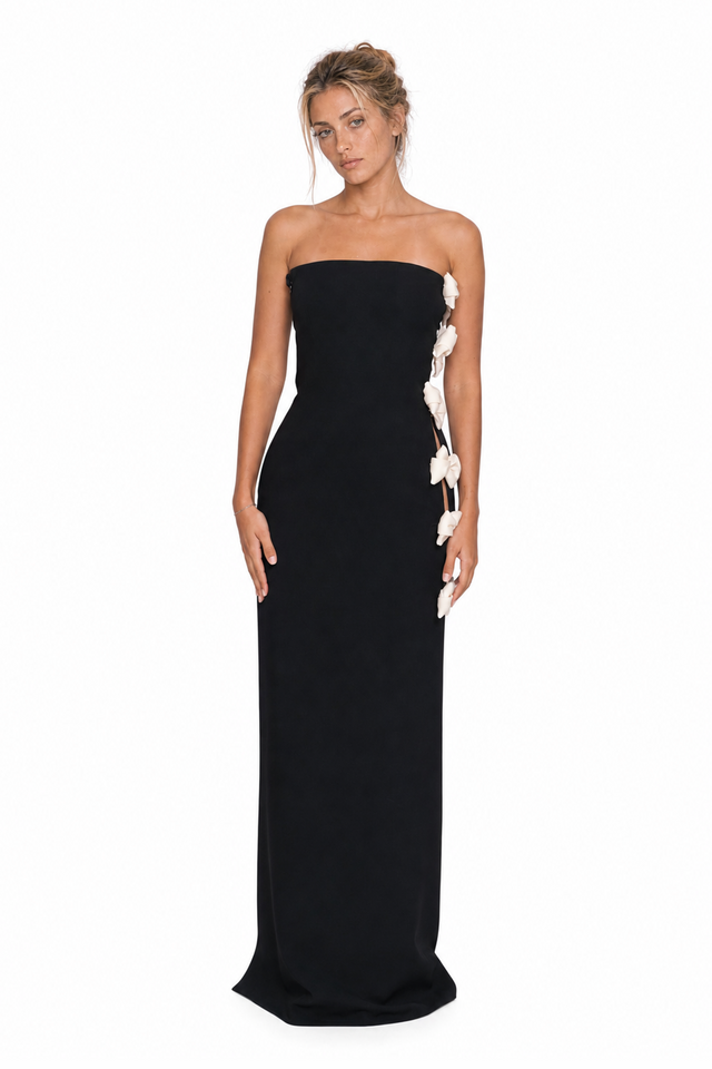 Valentino Women's Bow Cutout Strapless Column Gown in Black & Ivory