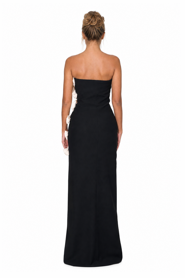 Valentino Women's Bow Cutout Strapless Column Gown in Black & Ivory