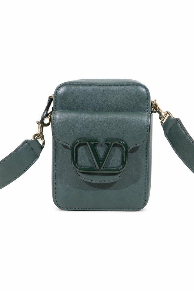 Valentino Garavani VLogo Leather Crossbody Phone Bag in Forest Green
