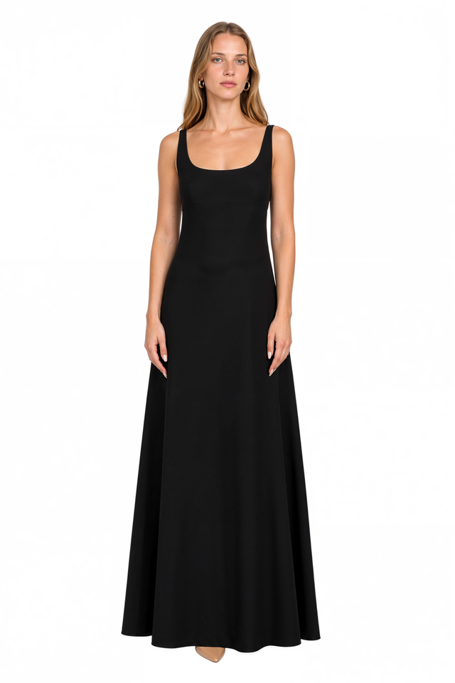 Valentino Scoop Neck Open-Back Gown – Black A-Line Maxi Dress
