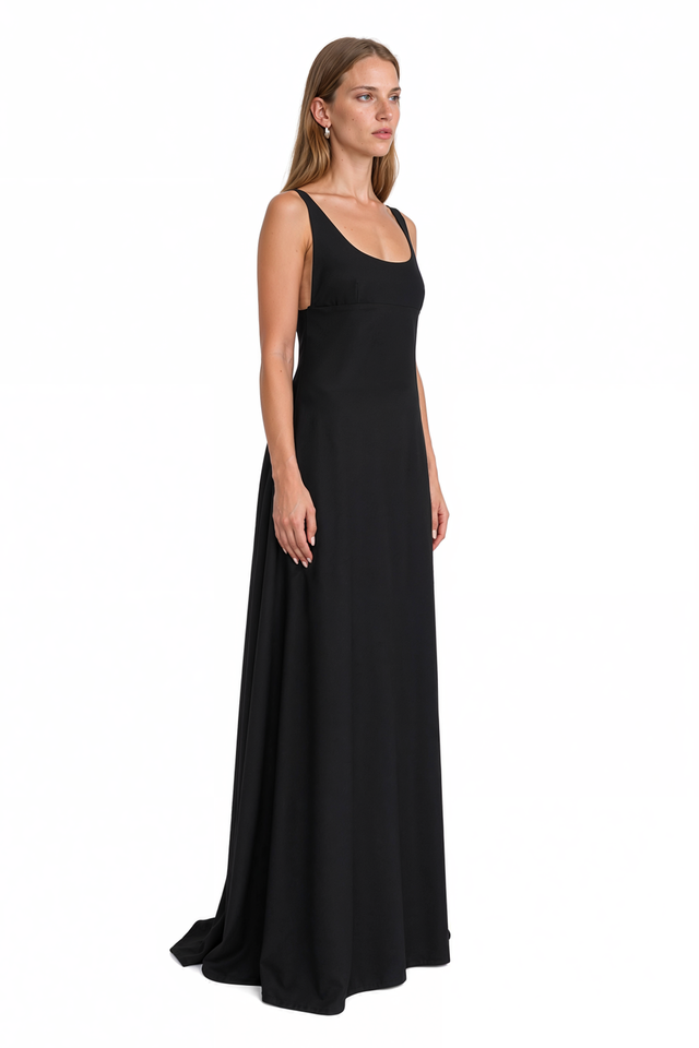 Valentino Scoop Neck Open-Back Gown – Black A-Line Maxi Dress