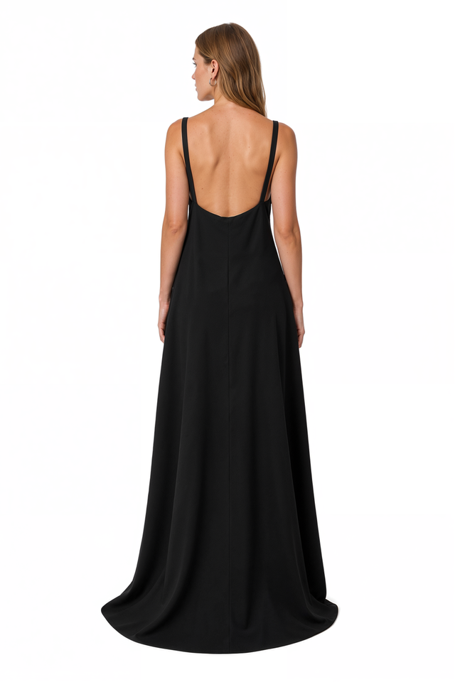 Valentino Scoop Neck Open-Back Gown – Black A-Line Maxi Dress