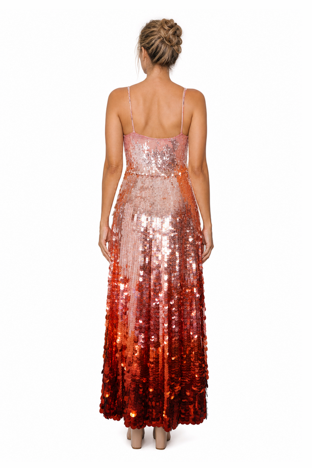 Valentino Women's Ombré Sequined Cami Cami Gown in Pink & Orange