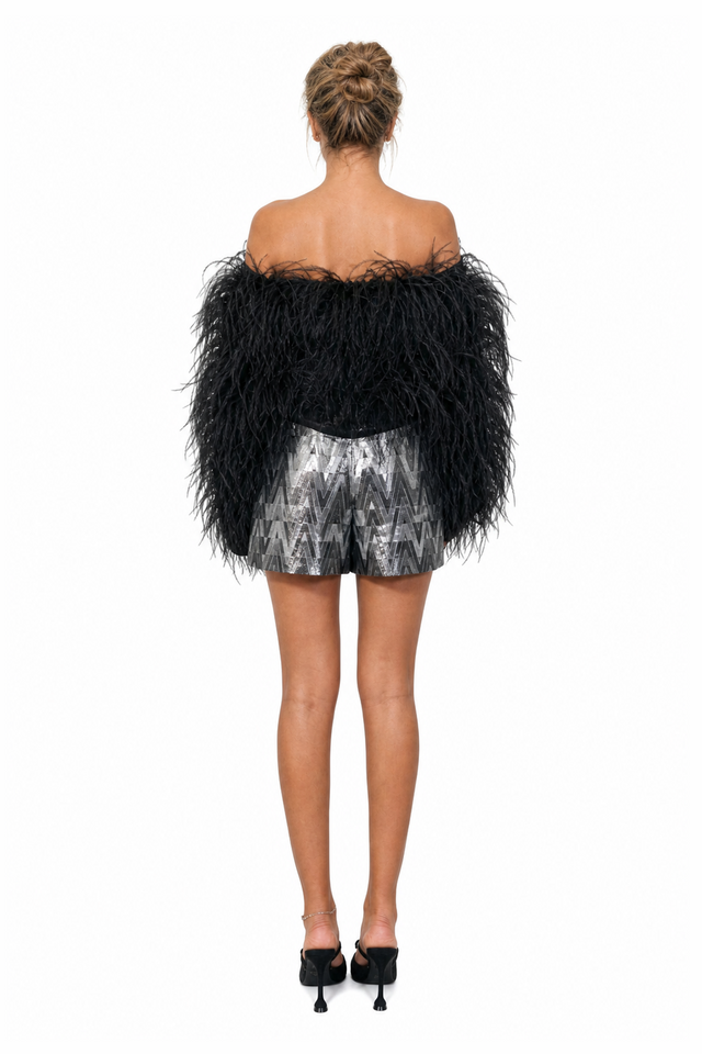 Valentino Feather-Embellished Off-the-Shoulder Top in Jet Black