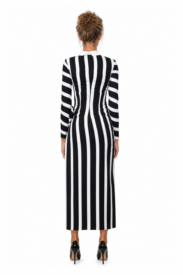 Valentino Striped Silk-Cady Side-Tie Midi Dress in Black & White