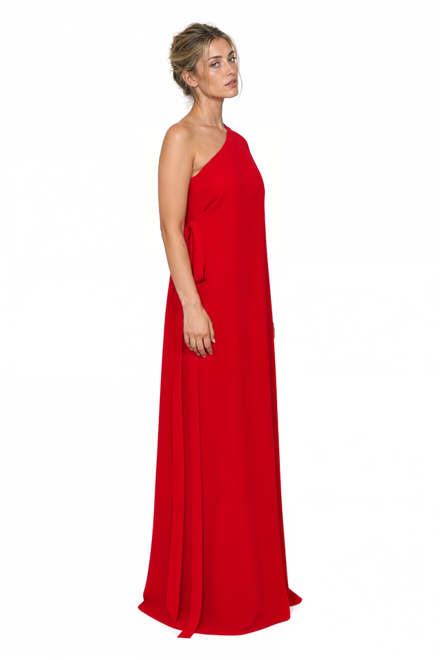 Valentino One-Shoulder Cape Maxi Dress in Valentino Red