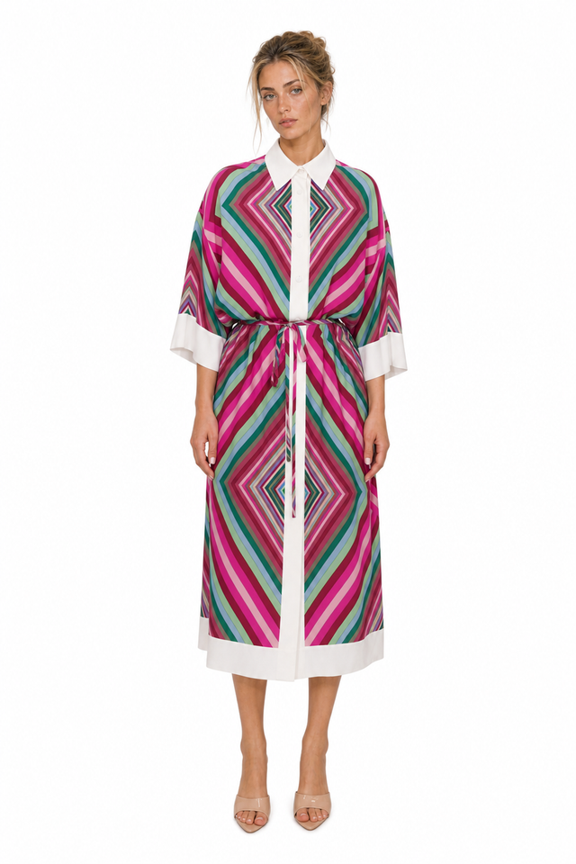 Valentino Garavani Printed Silk Geometric Shirt Dress