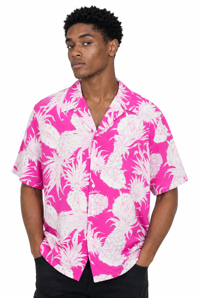 Valentino Pineapple Print Silk Short-Sleeve Bowling Shirt