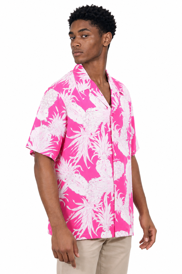 Valentino Pineapple Print Silk Short-Sleeve Bowling Shirt