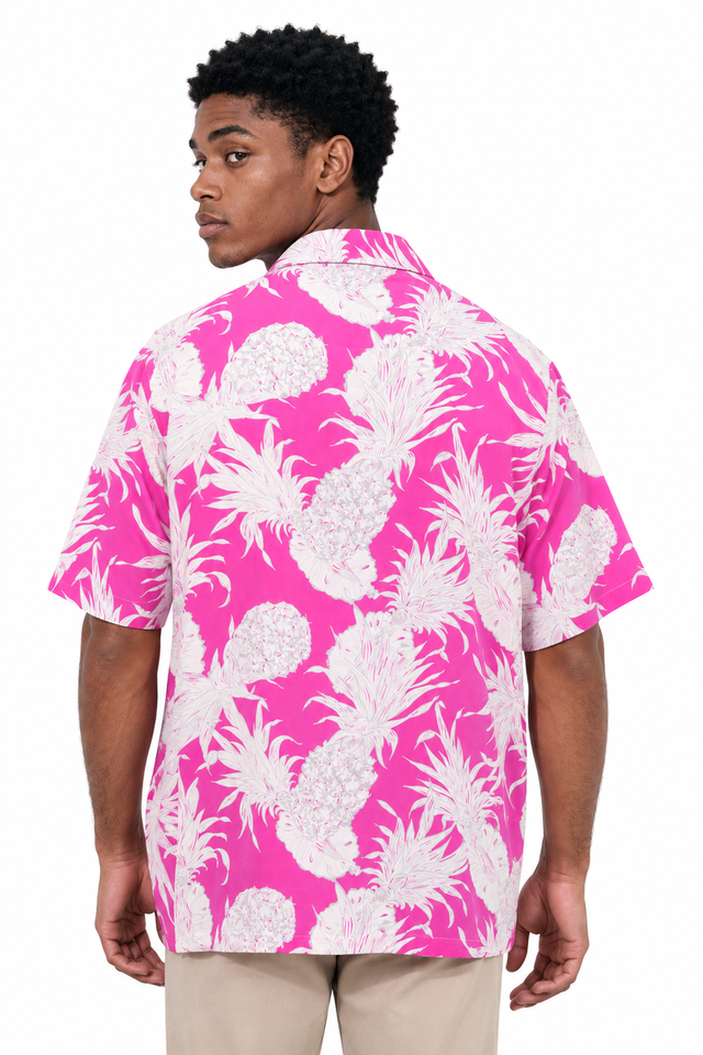 Valentino Pineapple Print Silk Short-Sleeve Bowling Shirt