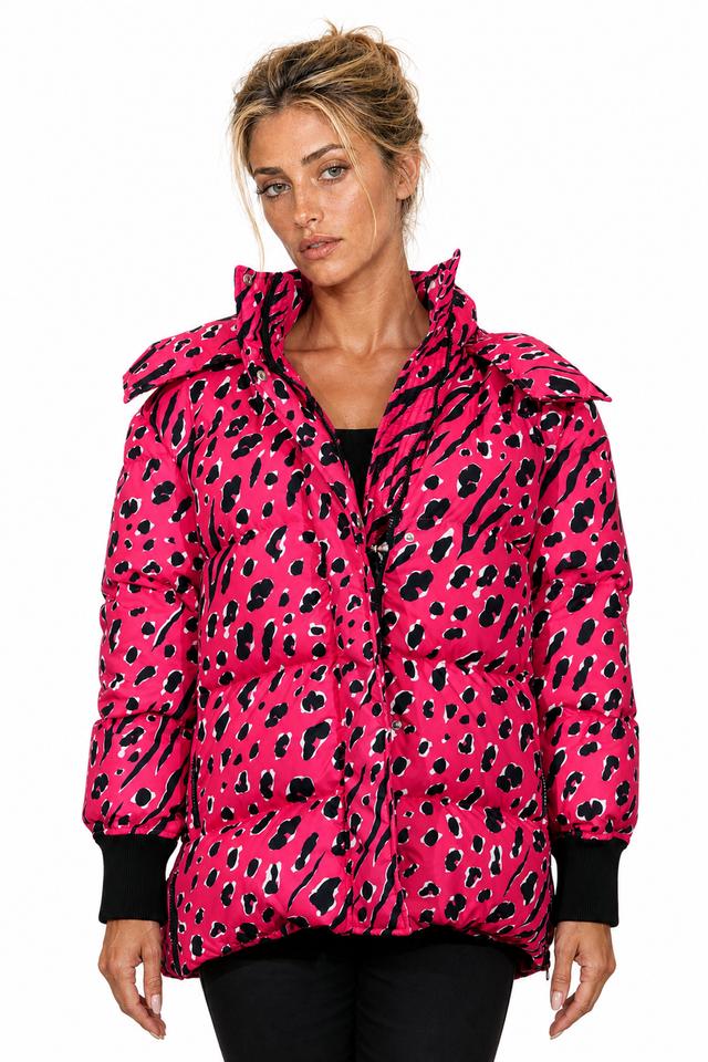 Valentino Pink Leopard-Print Puffer Jacket