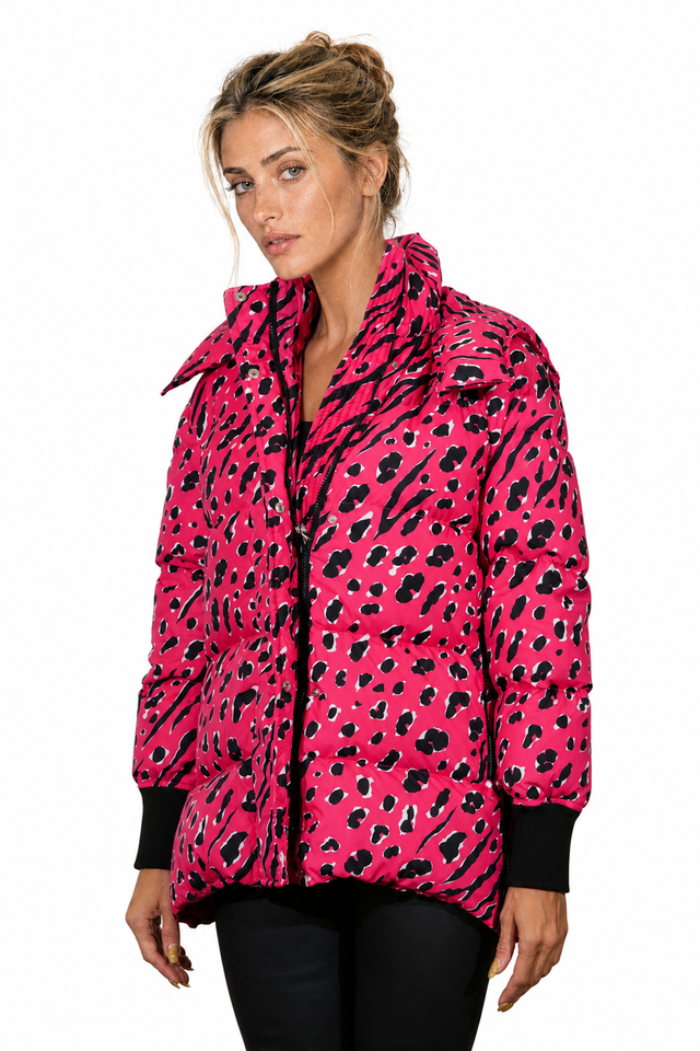 Valentino Pink Leopard-Print Puffer Jacket