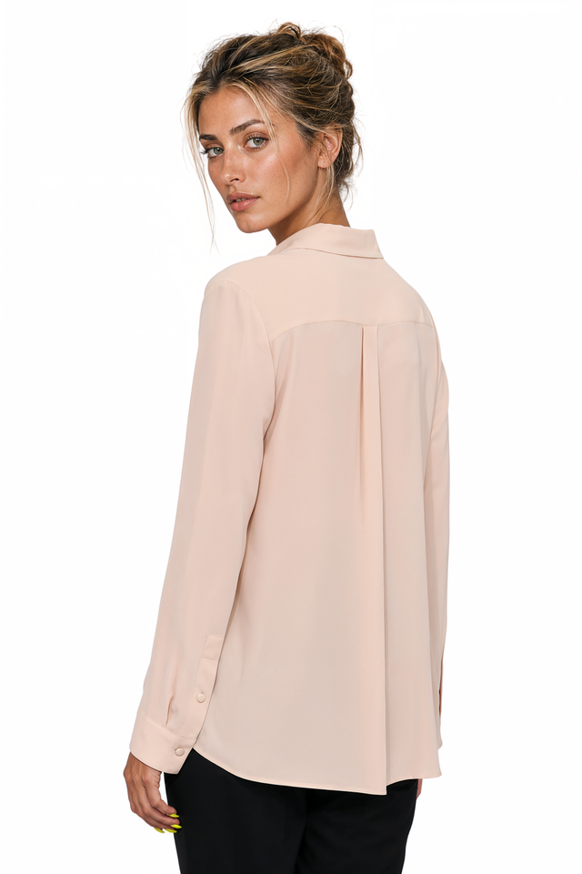 Valentino Beige Silk High-Low Button-Up Shirt