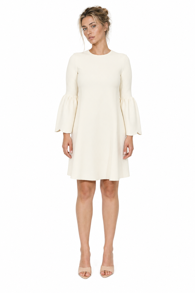 Valentino Flared Bell-Sleeve Heavy Knit Mini Dress in Ivory