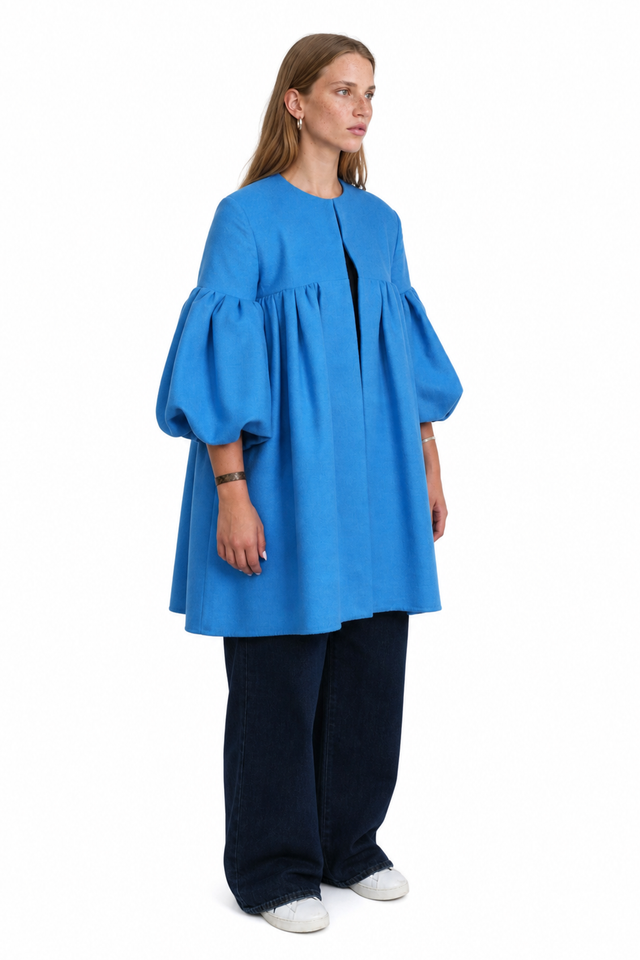 Valentino Balloon Sleeve Swing Coat – Blue A-Line Jacket