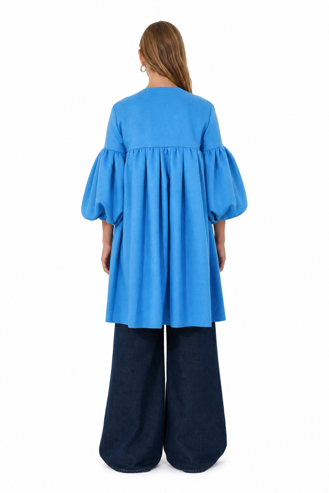 Valentino Balloon Sleeve Swing Coat – Blue A-Line Jacket