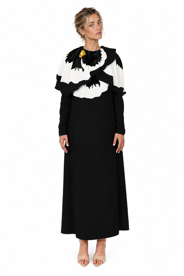 Valentino Floral Cape-Overlay Cold-Shoulder Ankle-Length Dress