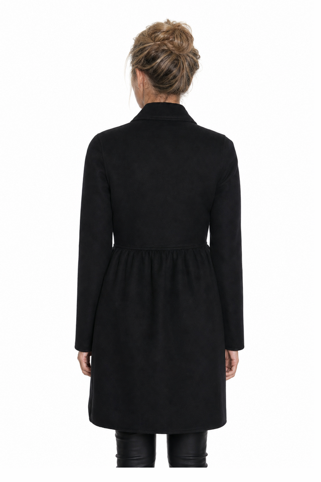 Valentino Double-Breasted Gathered-Waist Cashmere-Wool Coat in Jet Black