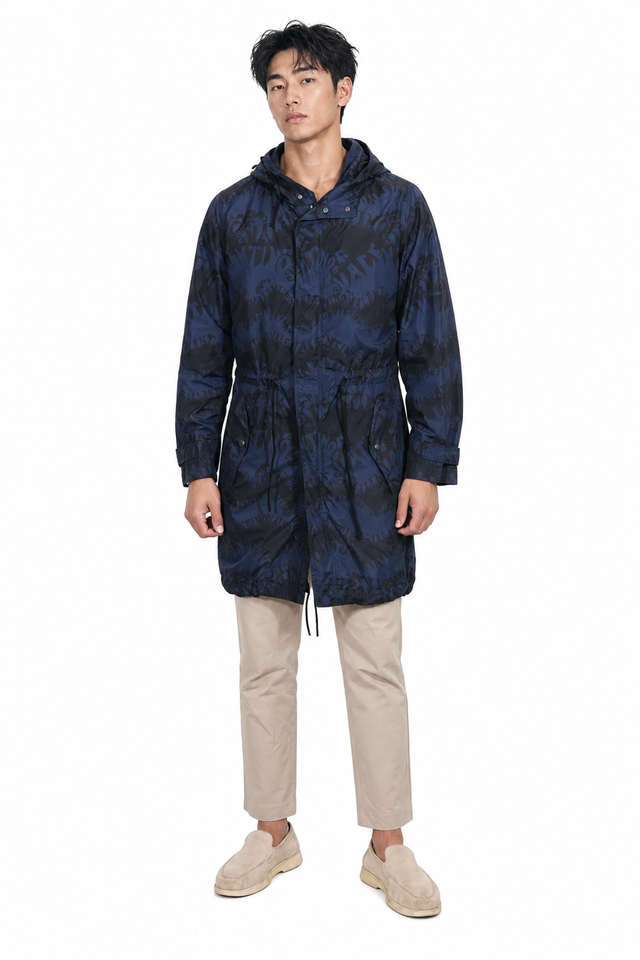 Valentino Dark Blue & Black Hooded Parka Coat