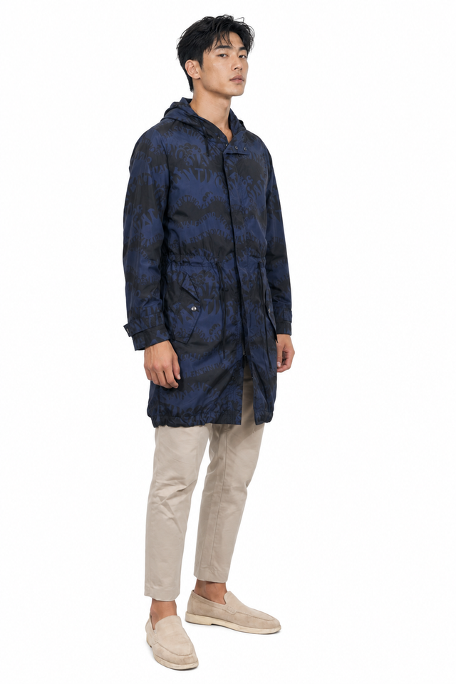 Valentino Dark Blue & Black Hooded Parka Coat