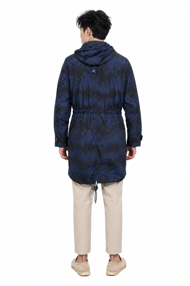 Valentino Dark Blue & Black Hooded Parka Coat