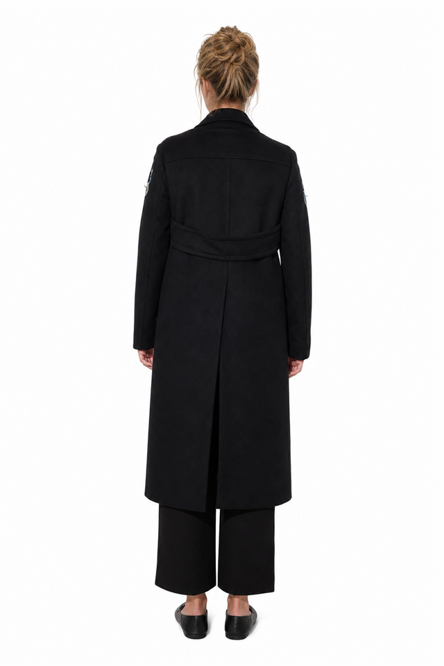 Valentino Black Wool Coat with Embroidered Butterflies