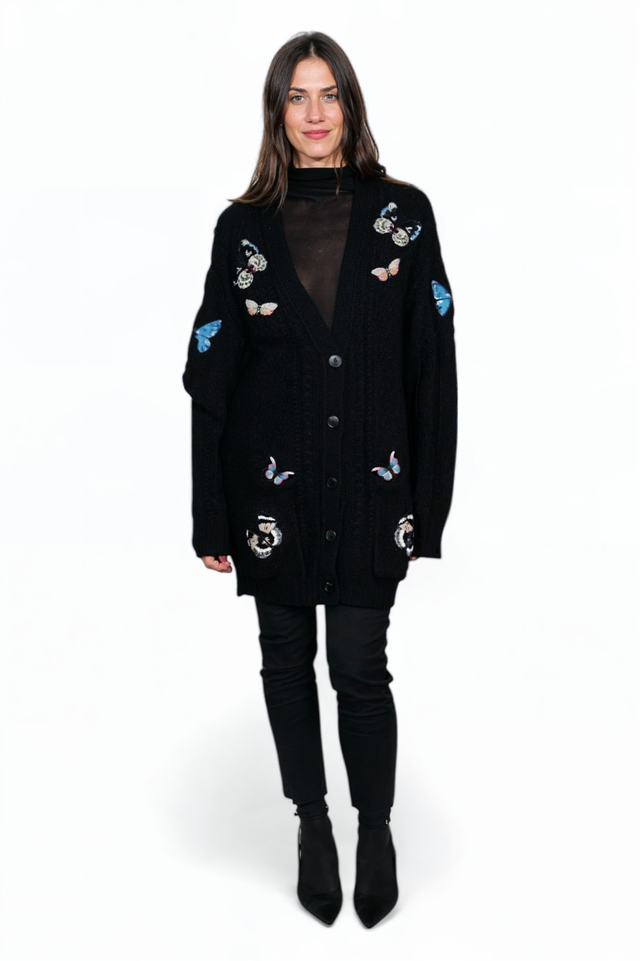 Valentino Embroidered Butterfly Oversized Cardigan