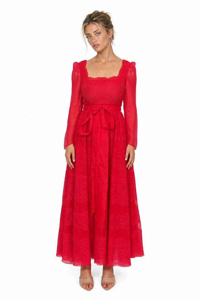 Valentino Garavani Lace-Paned Chiffon Maxi Dress