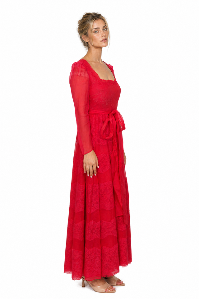 Valentino Garavani Lace-Paned Chiffon Maxi Dress