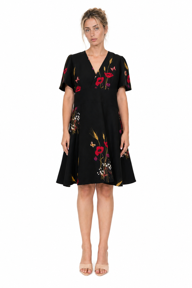 Valentino Wildflowers Printed Silk A-Line Mini Dress in Black